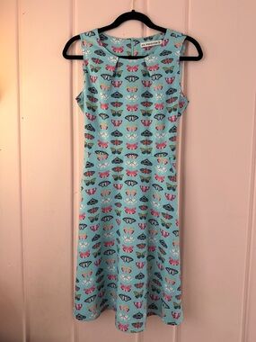 Sleeveless Butterfly Print Mini Dress with pockets in Aqua szSmall